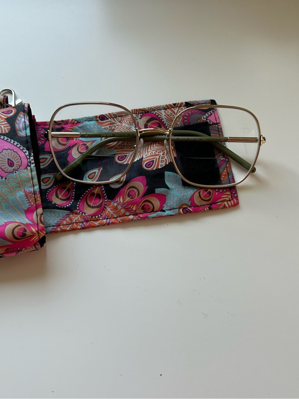 Prada Metal Eyeglass Frames Only 54 19 140 Gold Color Full Rim Green Arms